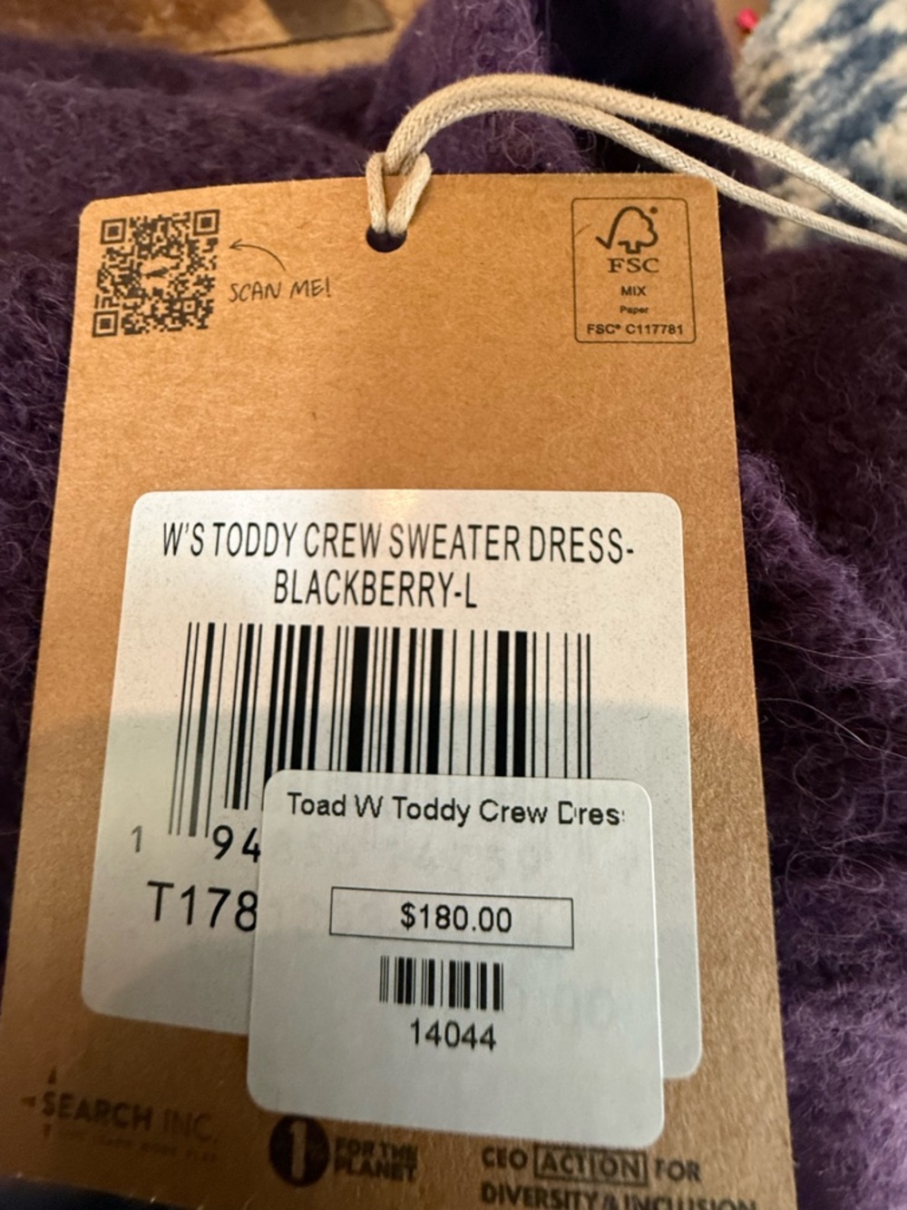 NWT. Toad&Co. toddy Crew Sweater Dress. Blackberry. Size Large. - Picture 9 of 11